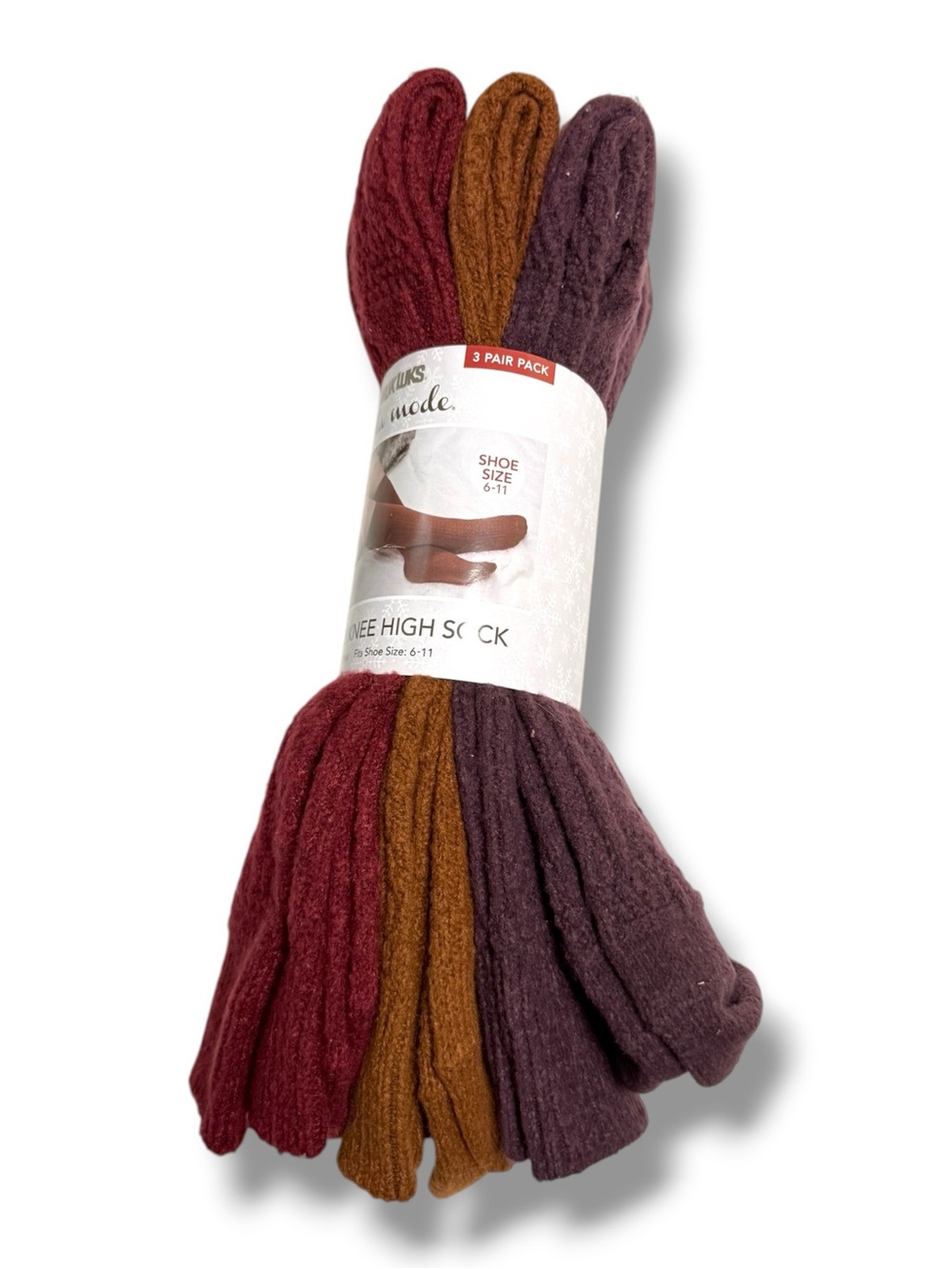 Muk Luks Knee High Socks 3 Pair Red Orange Purple - Picture 3 of 3